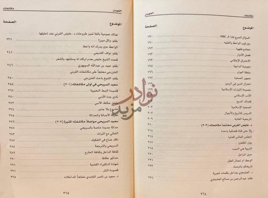 فهرس كتاب مكاشفات الفهرس