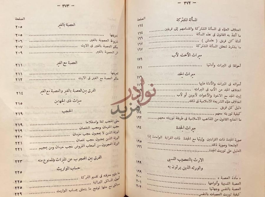 فهرس كتاب احكام المواريث في الشريعة الاسلامية