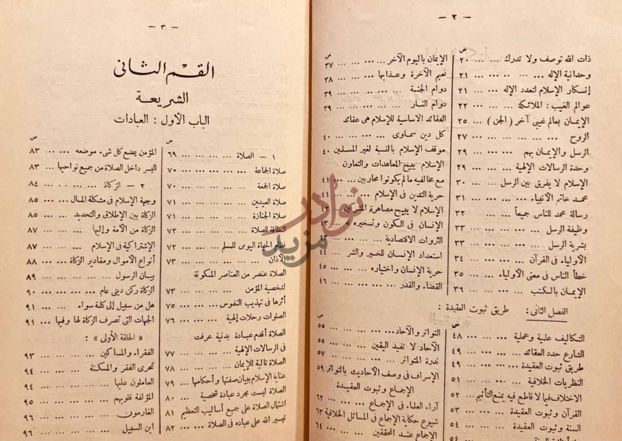 فهرس كتاب الاسلام عقيدة وشريعة القسم الثانى