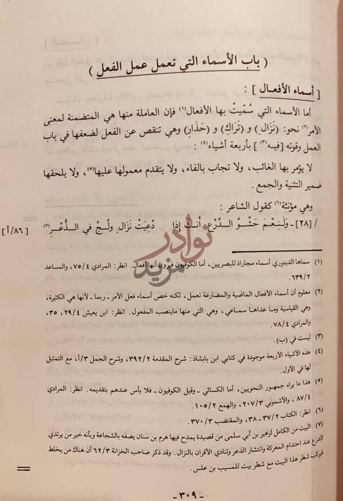 صفحة داخلية كتاب ثمار الصناعة في علم العربية باب الأسماء