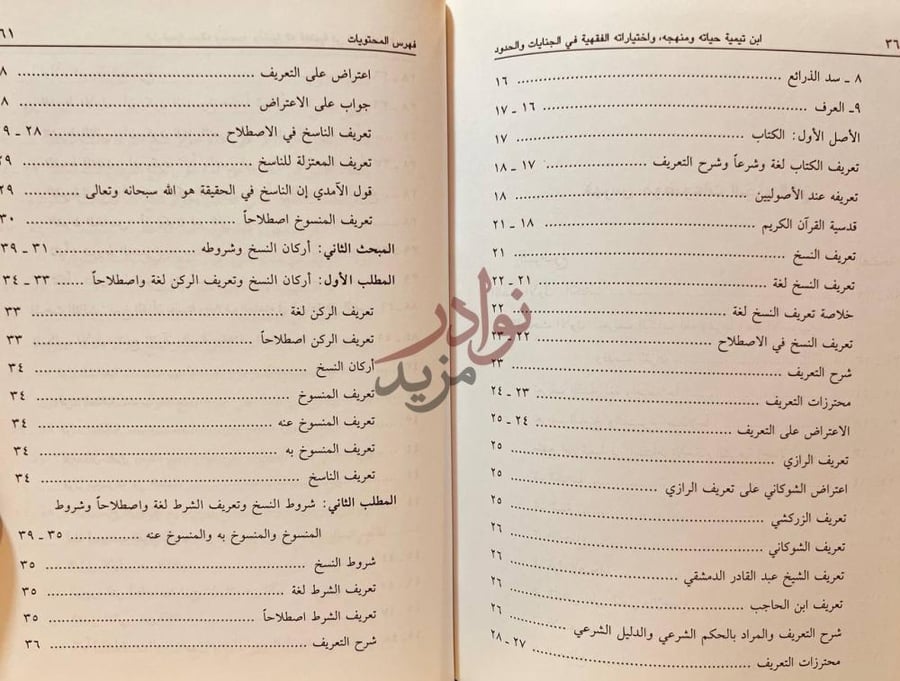 فهرس كتاب اختيارات شيخ الاسلام في الجنايات وأحكامها