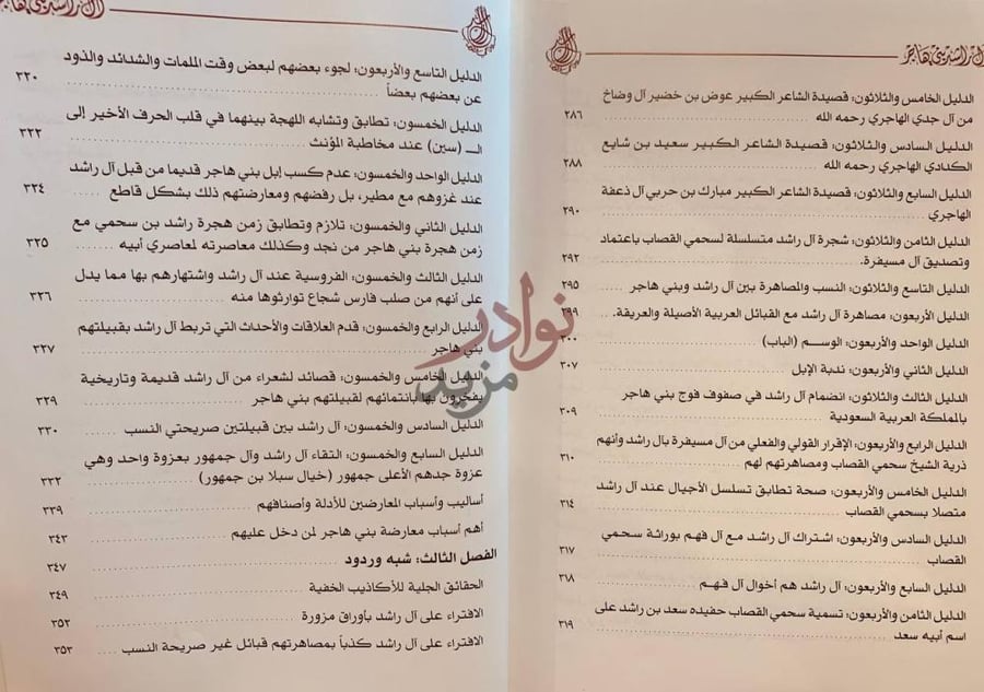 فهرس كتاب ال راشد بني هاجر نسبهم هجرتهم ديارهم الايام
