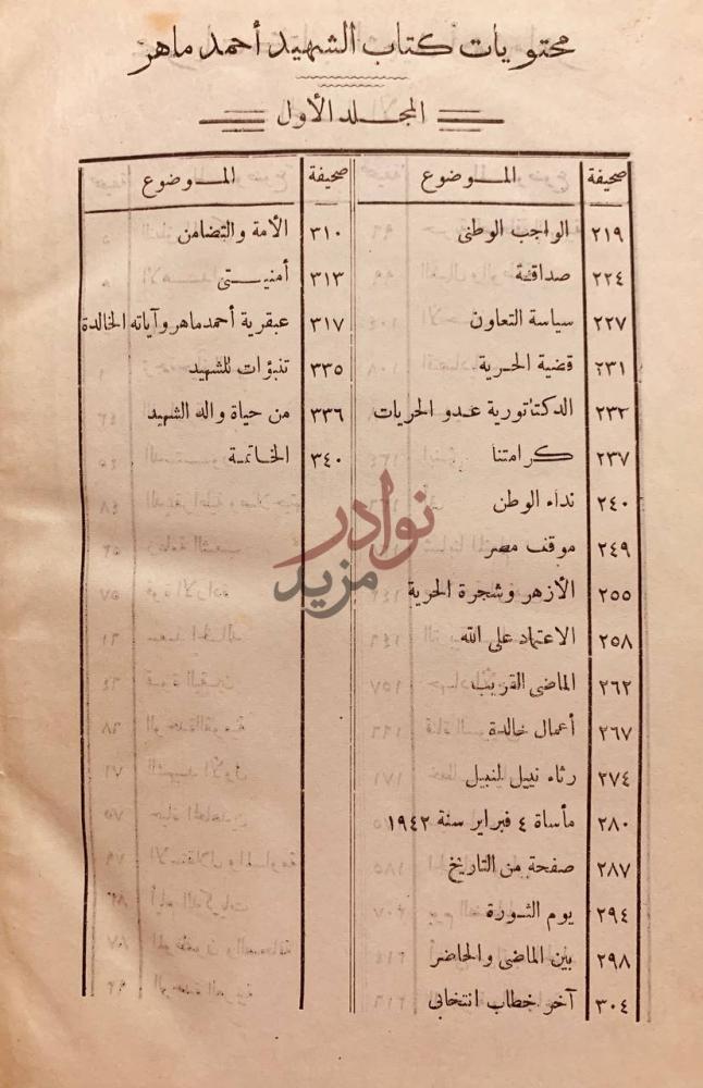 فهرس كتاب الشهيد احمد ماهر المجلد الأول