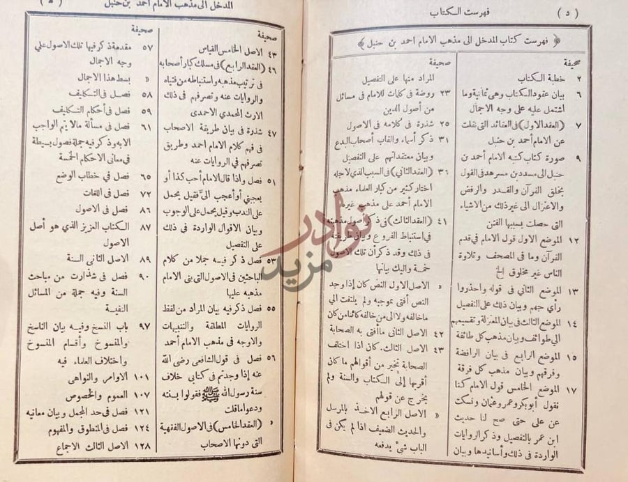 فهرس كتاب المدخل الى مذهب الامام احمد بن حنبل
