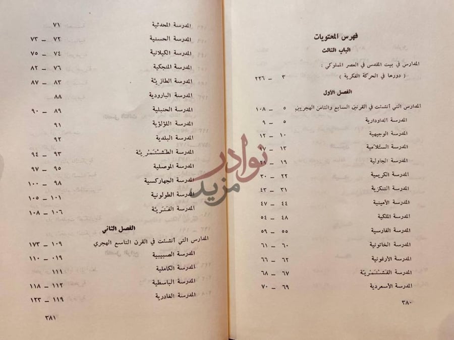 فهرس كتاب المدارس في بيت المقدس في العصر الايوبي والمملوكي