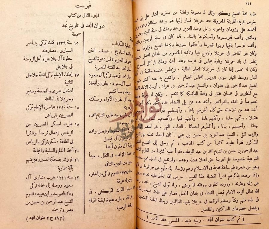 فهرس كتاب عنوان المجد في تاريخ نجد فهرست الجزء الثاني