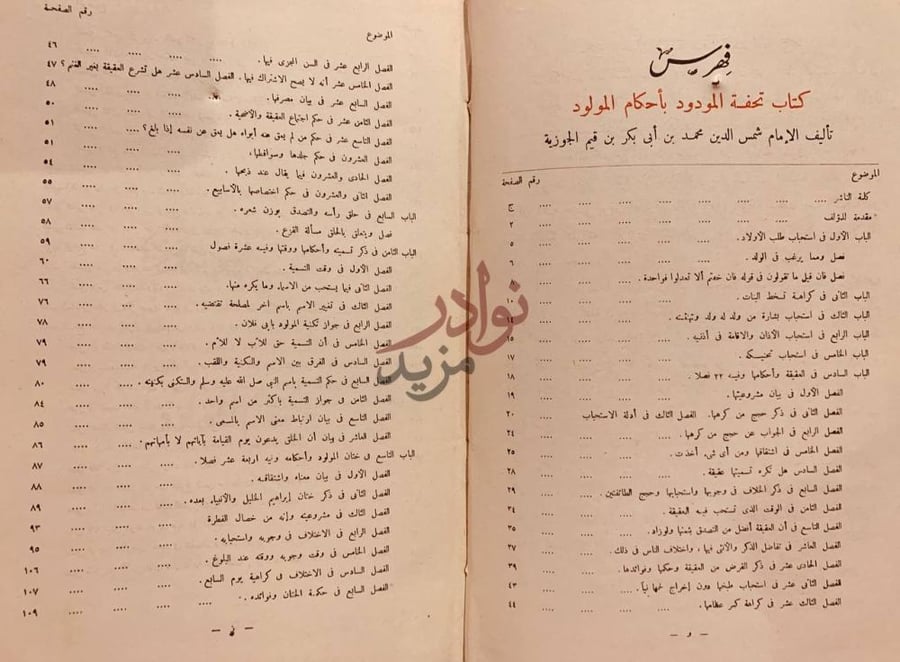فهرس كتاب تحفة المودود باحكام المولود فهرس كتاب تحفة