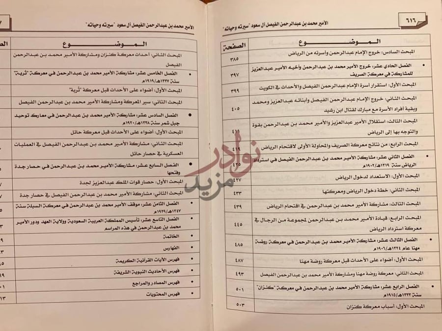 فهرس كتاب الامير محمد بن عبدالرحمن الفيصل ال سعود سيرته