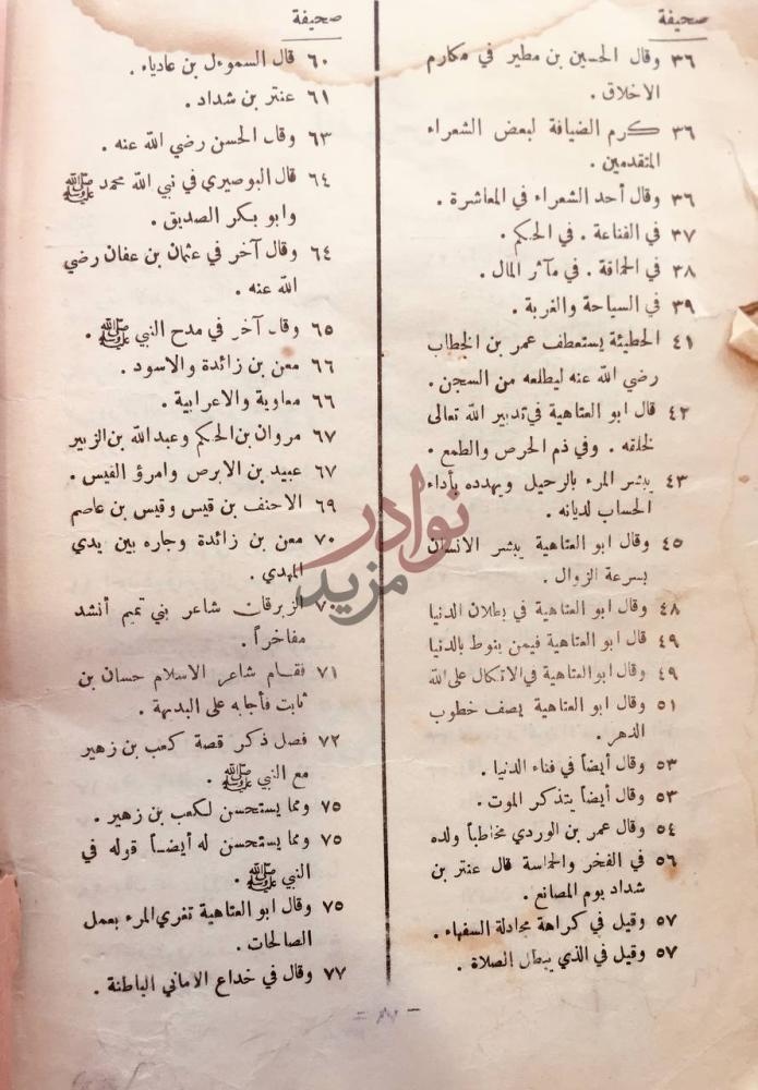 فهرس كتاب تحفة الاذكار من مقتطفات الاشعار صحيفة