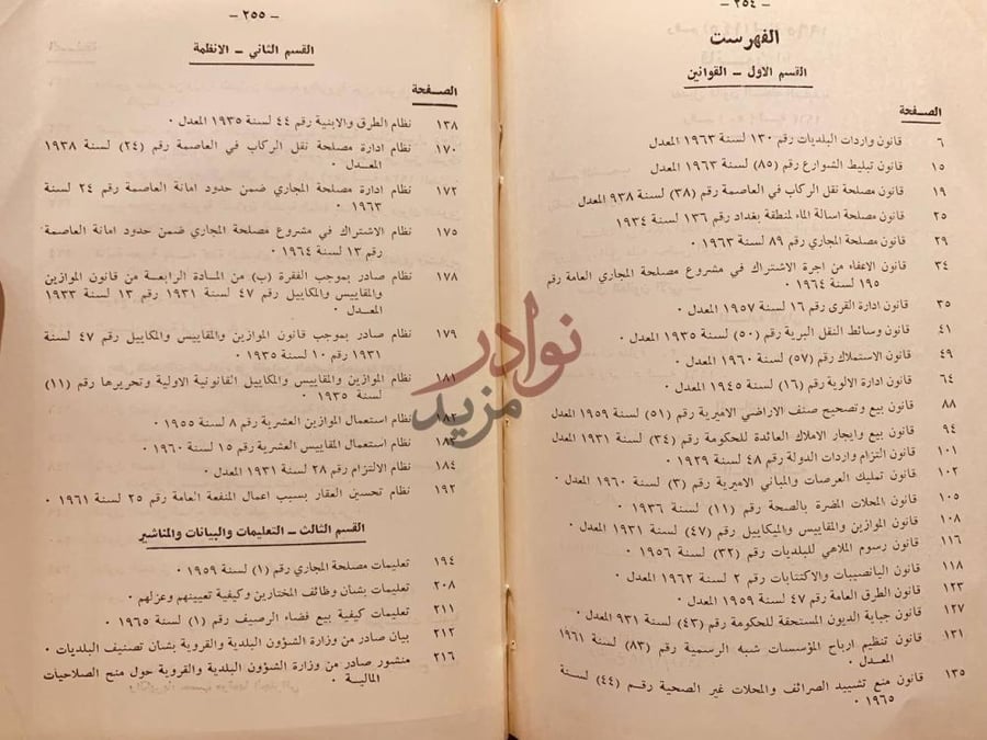 فهرس كتاب القوانين والانظمة المتعلقة بامور البلديات المجموعة