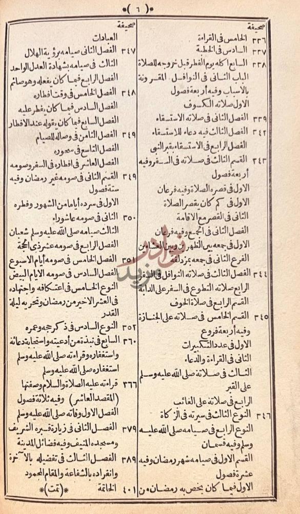 فهرس كتاب الانوار المحمدية من المواهب اللدنية