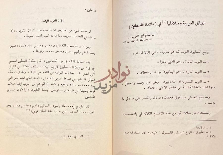صفحة داخلية كتاب القبائل العربية وسلائلها في بلادنا فلسطين