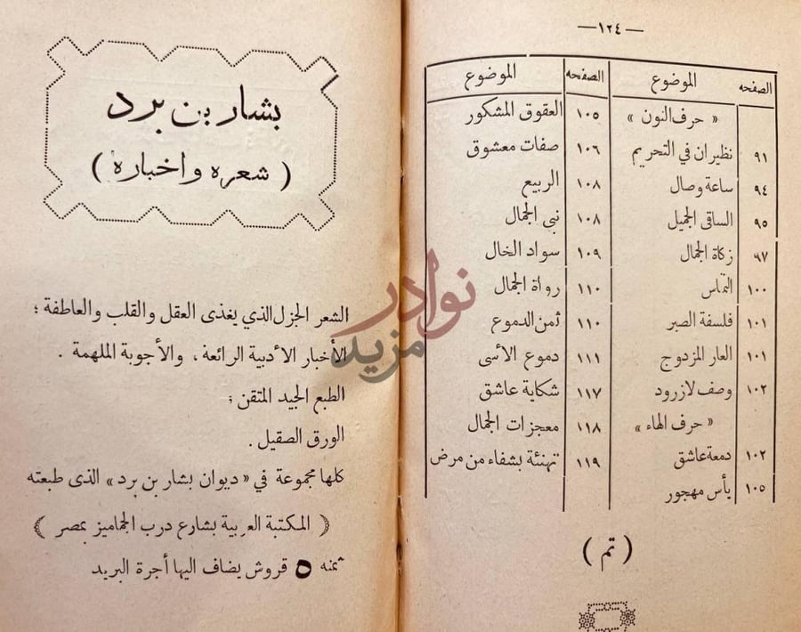 خاتمة كتاب ديوان ابن سهل الاندلسي بشار بن برد
