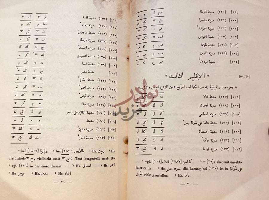 صفحة داخلية كتاب عجائب الاقاليم السبعة الى نهاية العمارة
