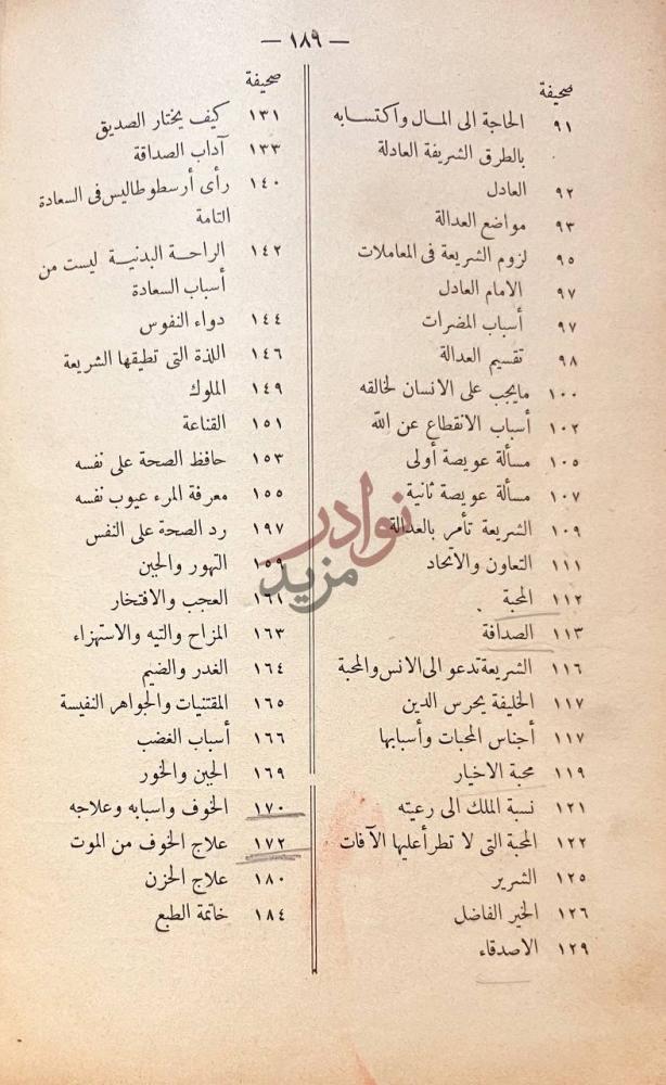 فهرس كتاب تهذيب الاخلاق