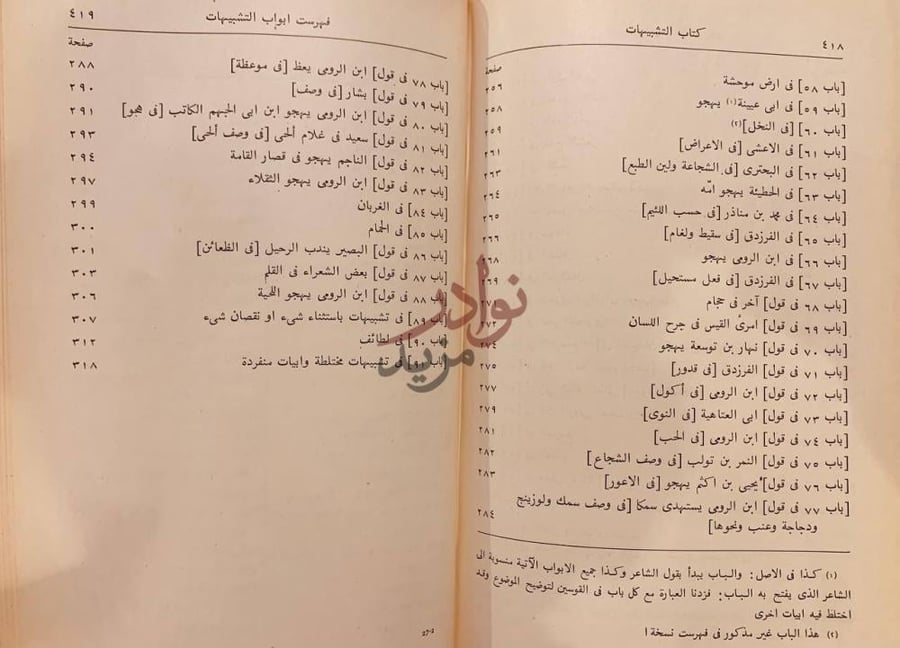 فهرس كتاب التشبيهات فهرست أبواب