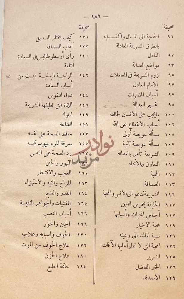 فهرس كتاب تهذيب الاخلاق