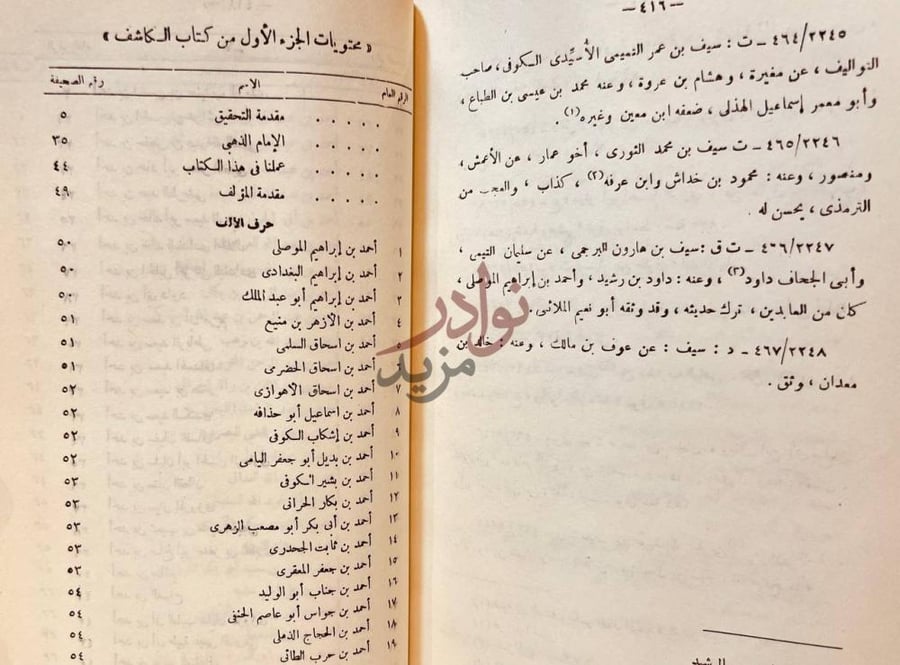 فهرس كتاب الكاشف في معرفة من له رواية في الكتب الستة
