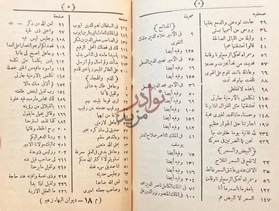 فهرس كتاب ديوان ابي الفضل بهاءالدين زهير د هـ