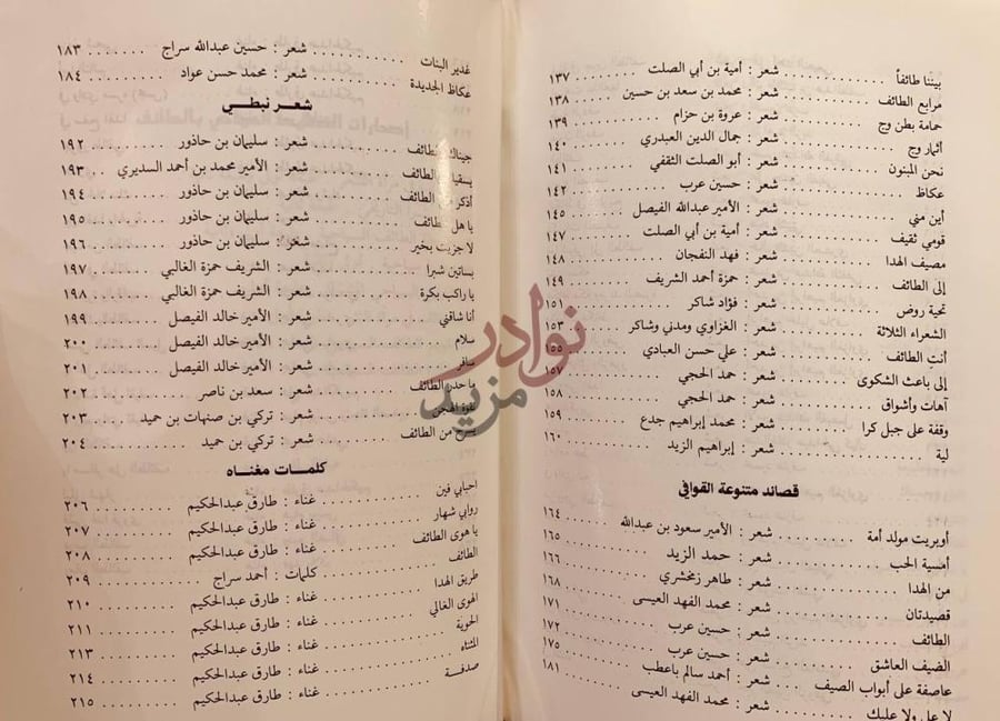 فهرس كتاب الطائف في مراة الشعر محتويات الكتاب