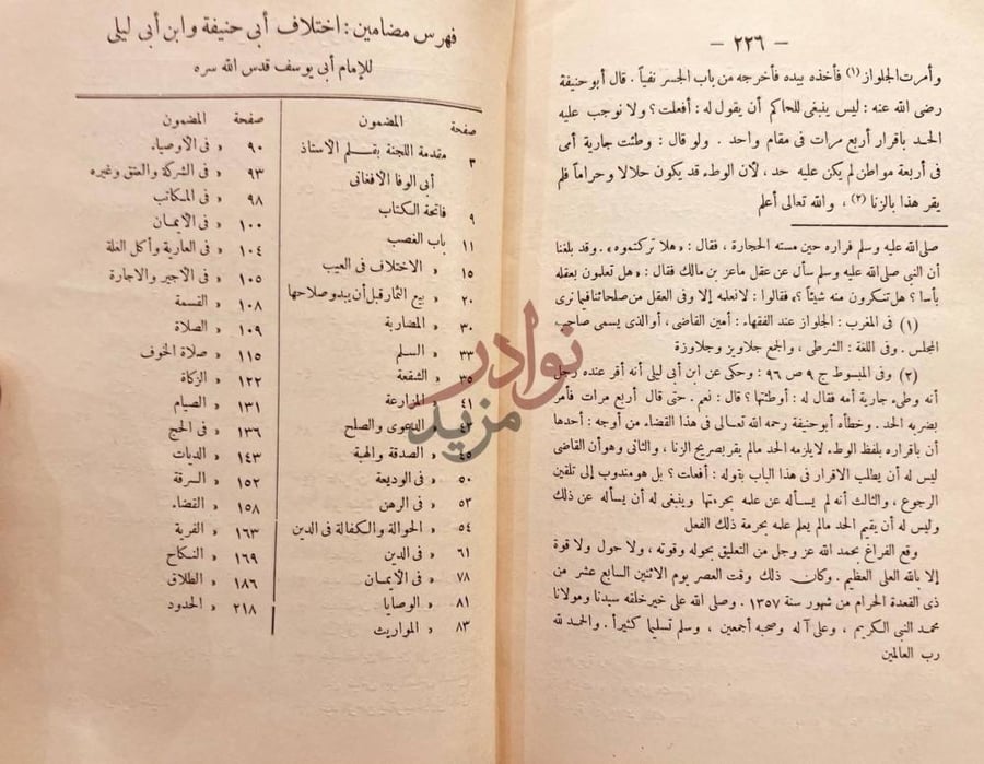 فهرس كتاب اختلاف ابي حنيفة وابن ابي ليلى فهرس مضامين