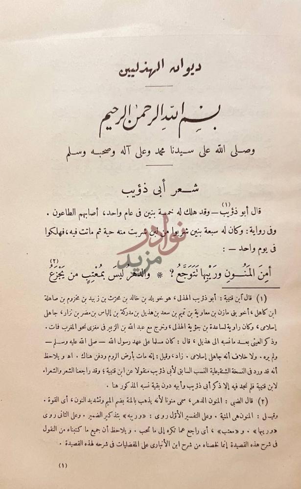 صفحة داخلية كتاب ديوان الهذليين شعر أبي ذؤيب