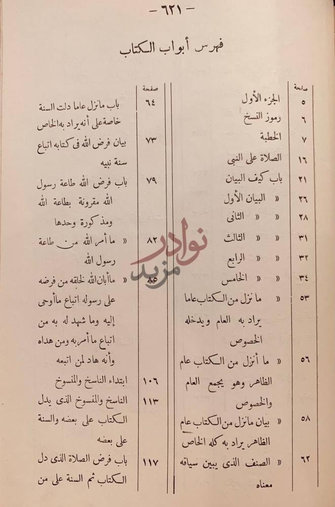 كشاف كتاب الرسالة فهرس أبواب الكتاب