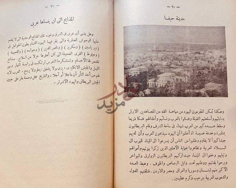صفحة داخلية كتاب قضية فلسطين الحربية والسياسية مدينة حيفا