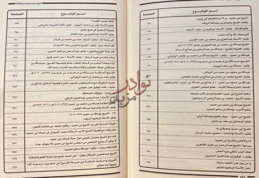 فهرس كتاب عبدالله بن محمد بن حميد في عيون محبيه وتلامذته وبعض