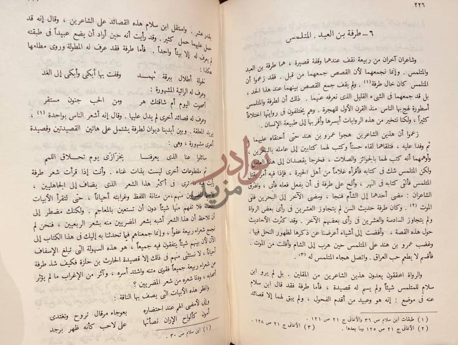 صفحة داخلية كتاب في الادب الجاهلي طرفة بن العبد