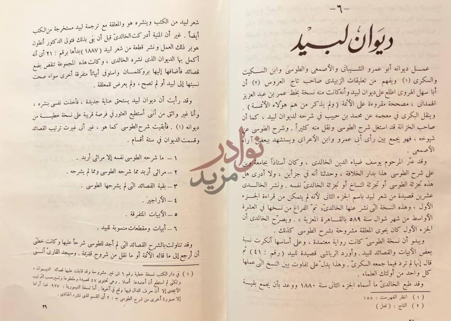 فصل كتاب شرح ديوان لبيد بن ربيعة العامري ديوان لبيد