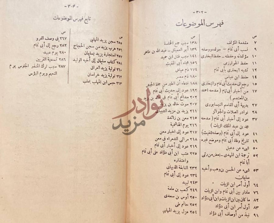 فهرس كتاب هبة الايام فيما يتعلق بابي تمام فهرس الموضوعات