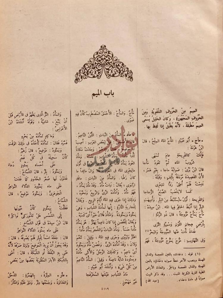 صفحة داخلية كتاب لسان العرب باب الميم
