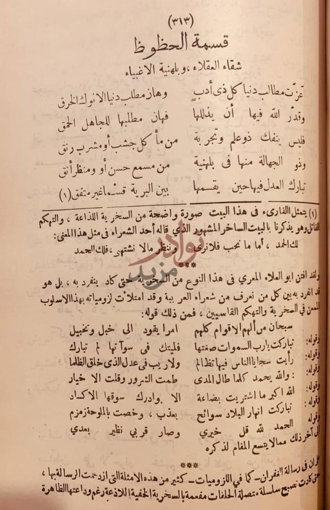 صفحة داخلية كتاب ديوان ابن الرومي مجلد واحد قسمة الحظوظ