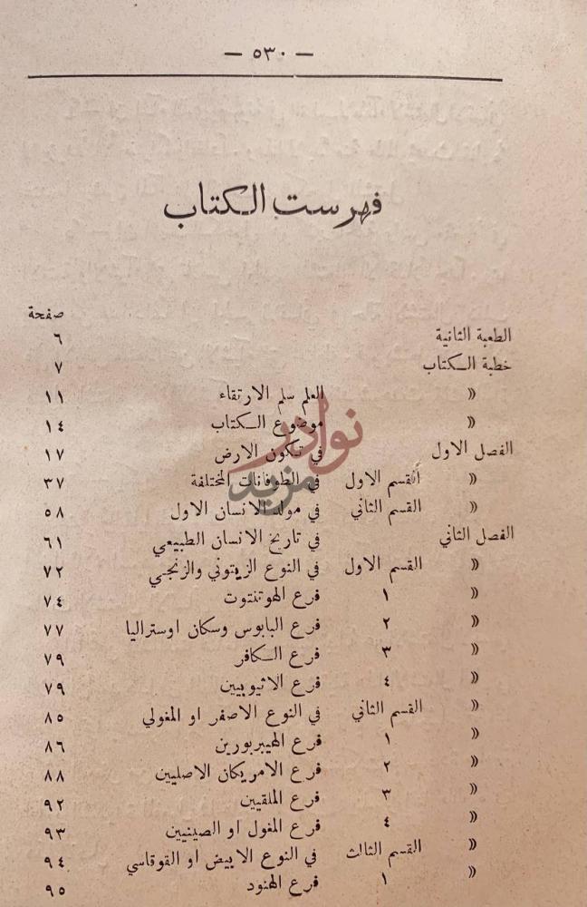 فهرس كتاب تاريخ الانسان الطبيعي يبحث في نشوء الانسان وترقبه