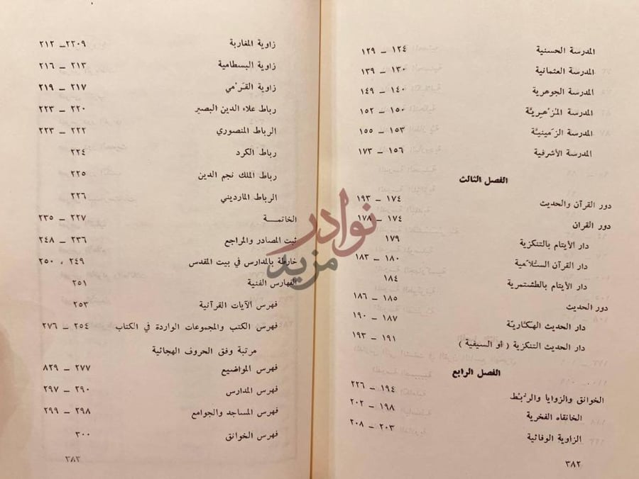فهرس كتاب المدارس في بيت المقدس في العصرين الايوبي والمملوكي
