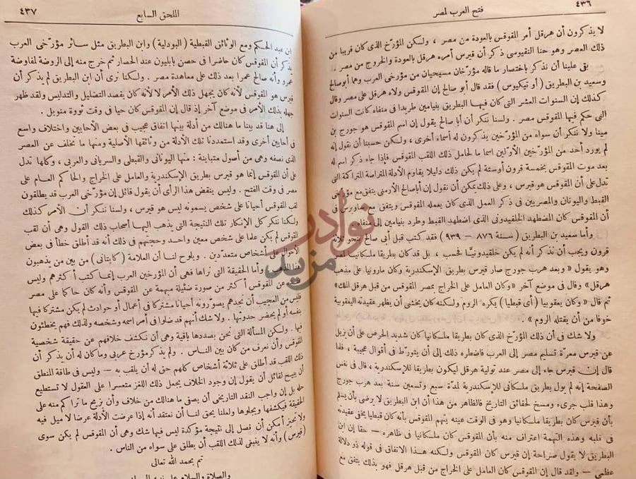 صفحة داخلية كتاب فتح العرب لمصر الملحق السابع