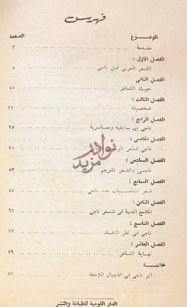 فهرس كتاب ناجى شاعر الوجدان الذاتى فهرست
