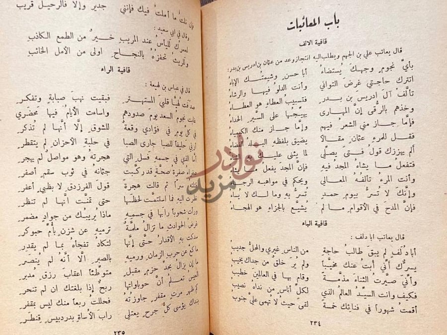 صفحة داخلية كتاب ديوان ابي تمام قافية الألف قافية