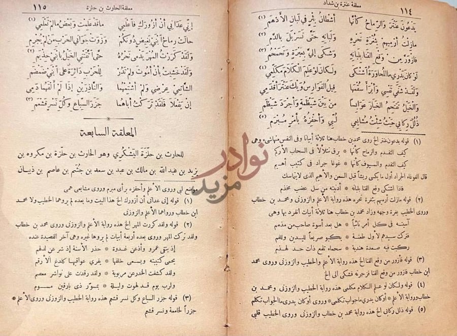 صفحة داخلية كتاب المعلقات العشرة واخبار قائليها