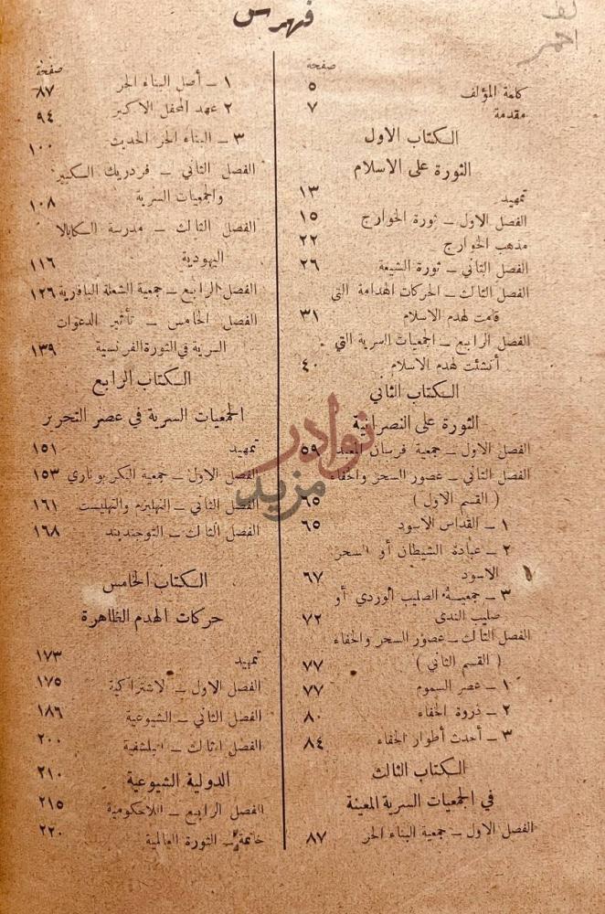 فهرس كتاب تاريخ الجمعيات السرية والحركات الهدامة سيرها ونظمها