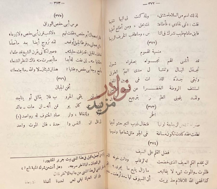 صفحة داخلية كتاب ديوان ابن الرومي عرس أبي حفص الوراق