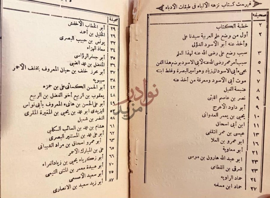 فهرس كتاب تاريخ الادباء النحاه او نزهة الالباء في طبقات