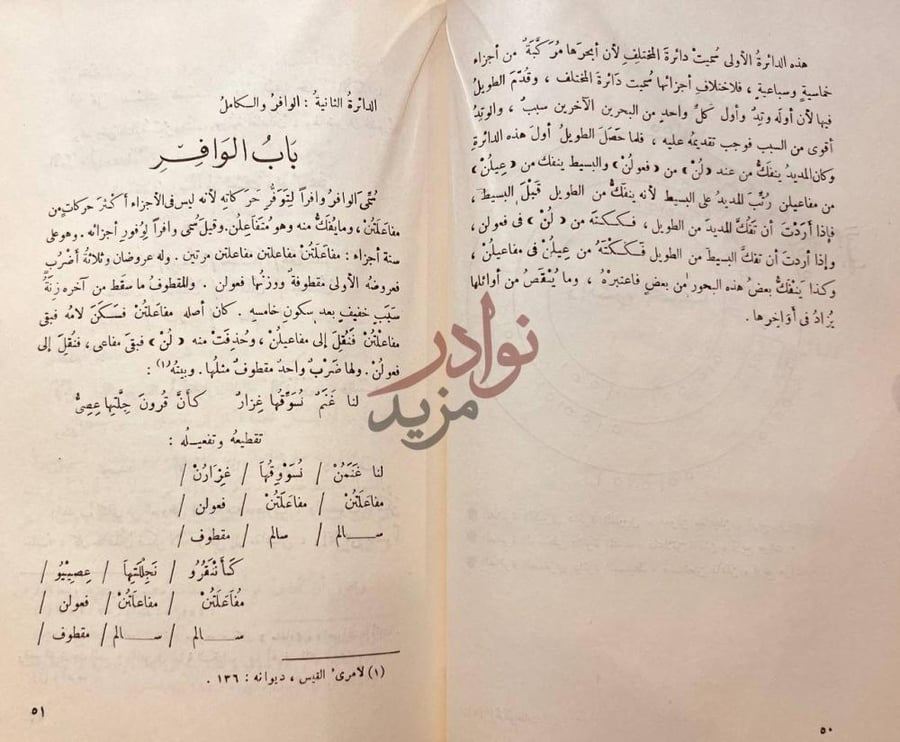 صفحة داخلية كتاب الكافي في العروض والقوافي باب الوافر