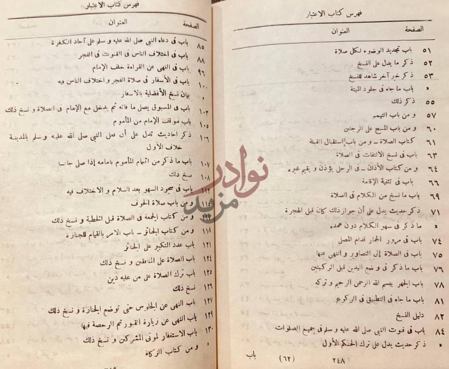 فهرس كتاب الاعتبار في الناسخ والمنسوخ من الاثار