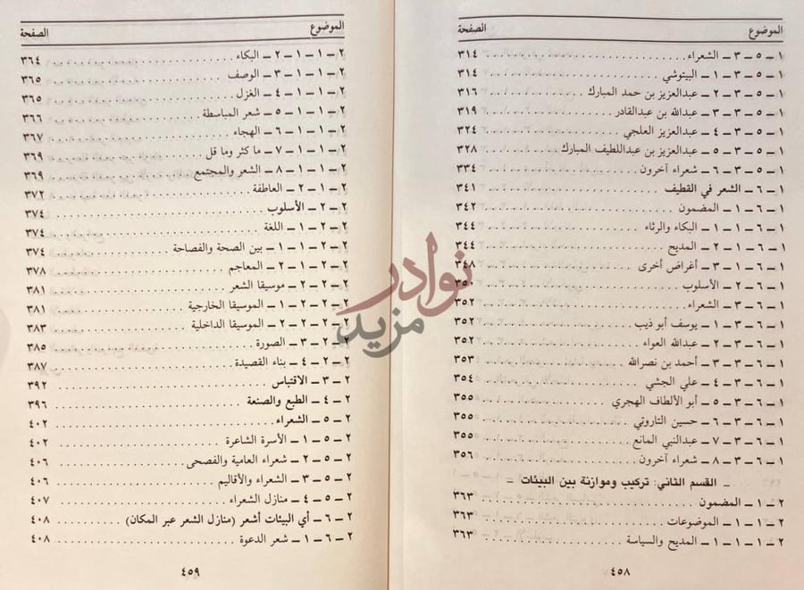 فهرس كتاب الشعر في الجزيرة العربية نجد والحجاز والاحساء