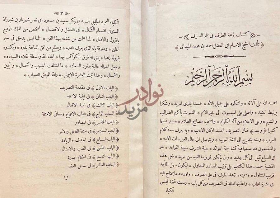 فهرس كتاب نزهة الطرف في علم الصرف فهرست الابواب