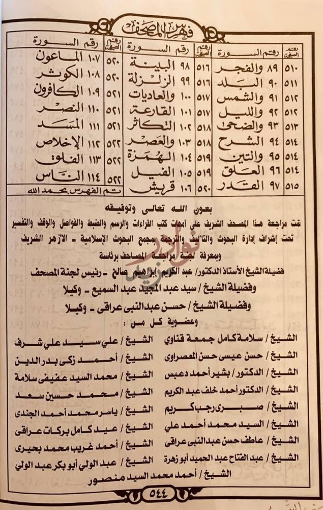 فهرس كتاب قران كريم مصحف الشمرلي فهرس المصحف