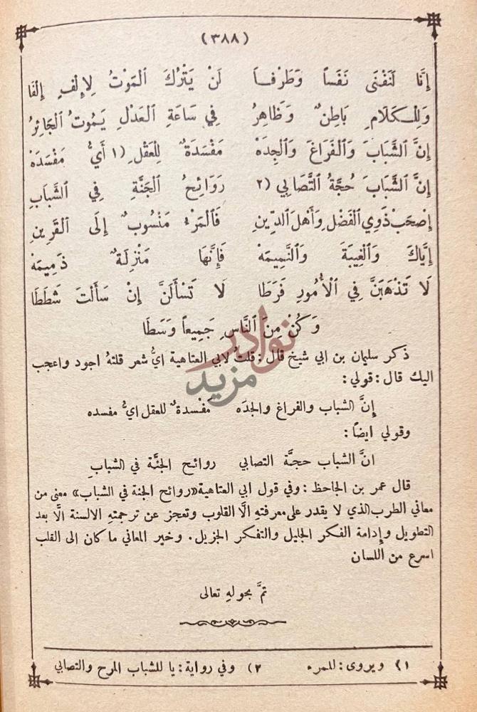 صفحة داخلية كتاب الانوار الزاهية في ديوان ابي العتاهية