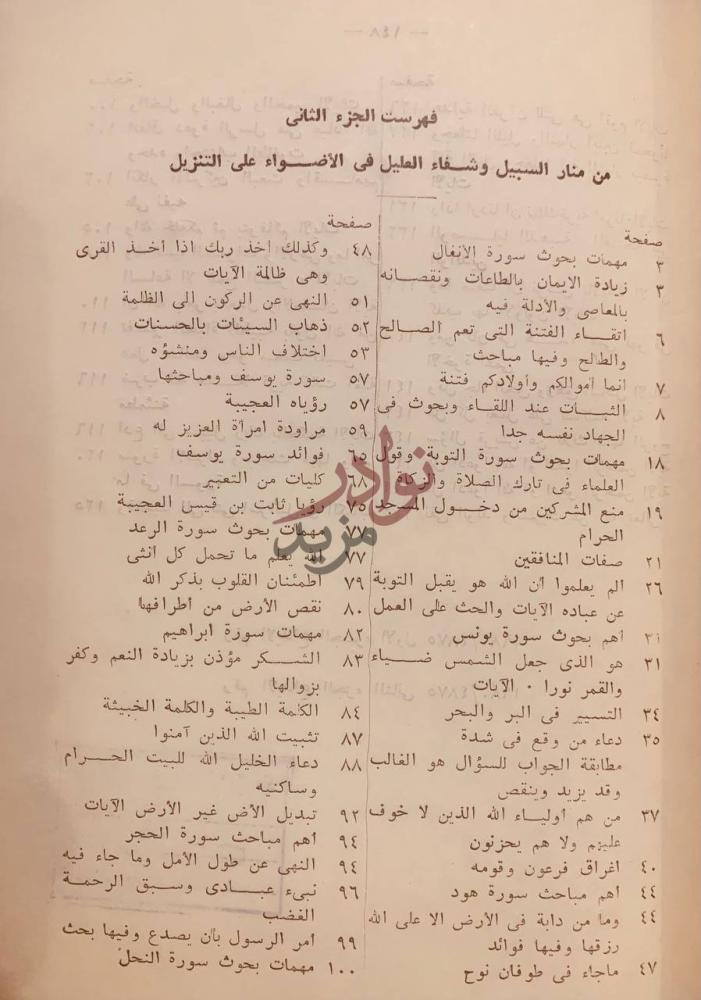فهرس كتاب منار السبيل في الاضواء على التنزيل